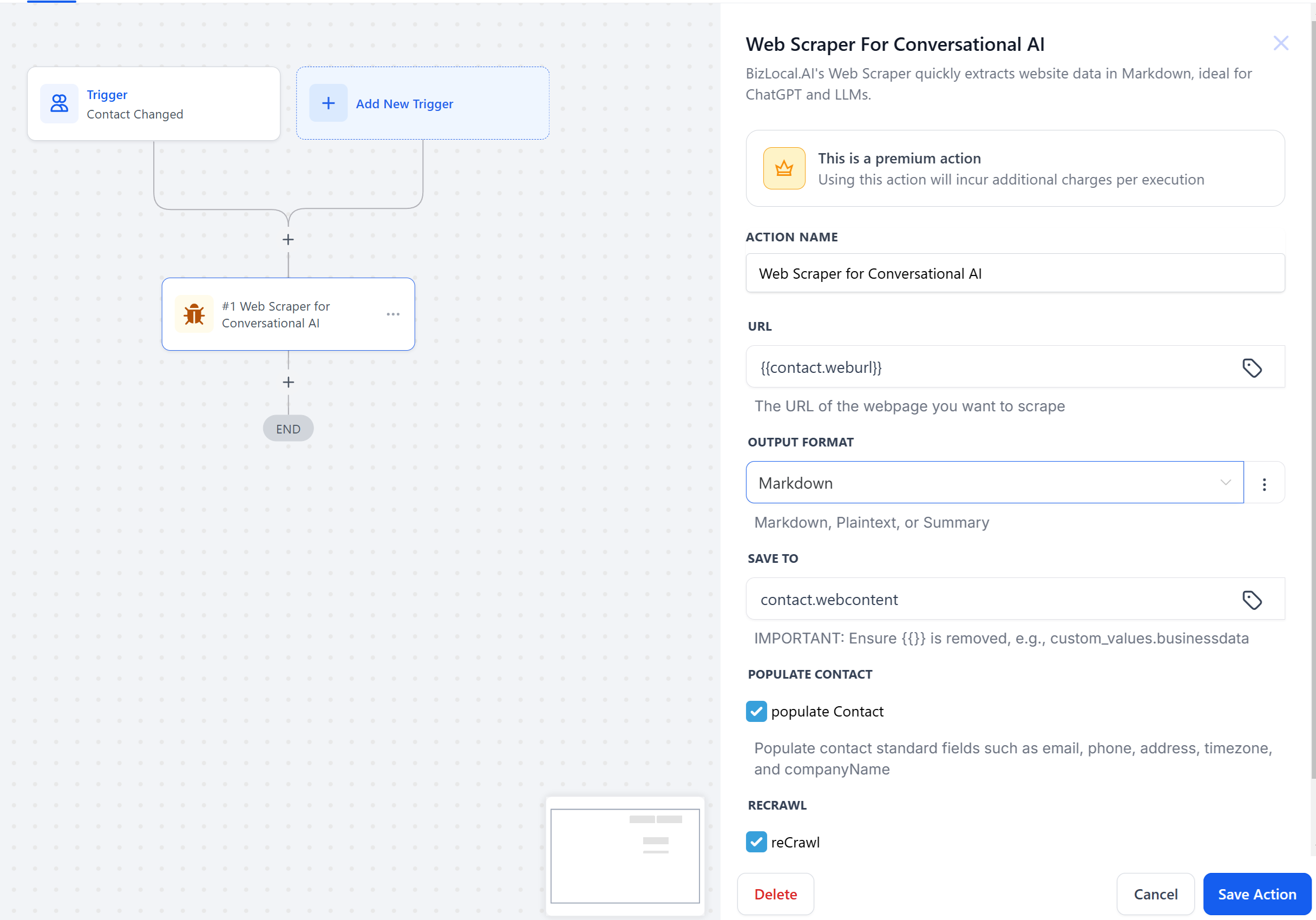 Config Web Scraper Action